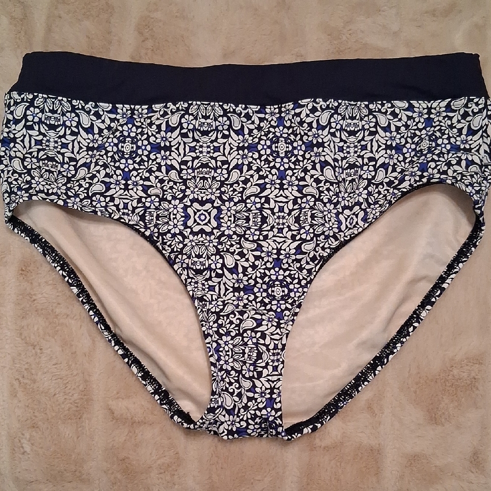 Lands' End Navy and Cream Bikini Bottoms